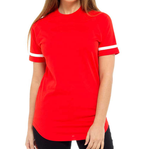 100% coton contraste rayure manches courtes rayures coupe ajustée filles t-shirt ourlet incurvé hip hop décontracté à la mode femmes t-shirts - Product Image 1