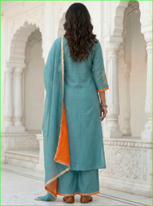 Conjunto de Kurta/Kurti de Seda Azul Polvo con Bordado Gota Mal Chanderi para Fiestas, Todas las Temporadas - Product Image 3