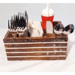 Wooden Cutlery Holder <b>Caddy</b> for Dining Table Napkin Spoon Fork Organizer Box <b>Kitchen</b> Countertop Utensil Storage Stand Wood <b>Caddy</b> - Product Image 1