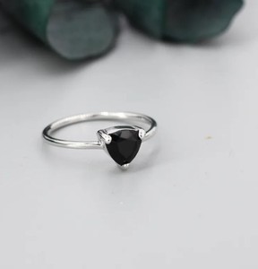 Genuine Black Onyx <b>Ring</b> in Sterling Silver Natural Trillion Cut Onyx <b>Ring</b> <b>Stacking</b> <b>Rings</b> - Product Image 3