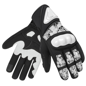 Gants de moto en cuir de qualité supérieure, design crâne par sublimation, grip antidérapant, manchette longue, protection en fibre de carbone, sport - Product Image 1