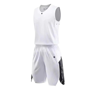 Conjunto de Camiseta de Baloncesto Blanca para Hombre, Sin Mangas, Cuello en V, Pantalones Cortos de Poliéster que Absorben la Humedad, Cintura Elástica, Corte Regular - Product Image 2