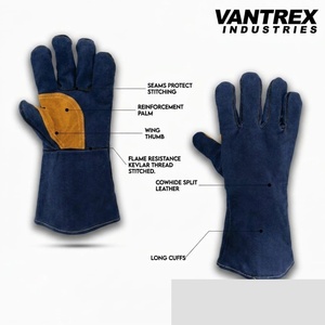 Gants de sécurité en cuir respirants, longueur coude, style uni, pour usage extérieur quatre saisons, non doublés, bleu-orange, pour soudure et travaux de précision - Product Image 2