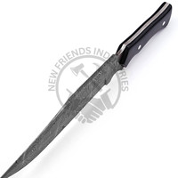 Handgesmeed Damascus staal 15 inch jacht- en kampeermes met zwart Micarta handvat, full tang, survivalmes, extra scherp en duurzaam
