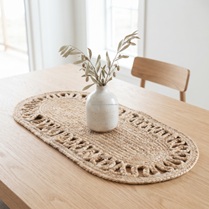 Chemin de table décoratif en jute naturel de 13 x 48 pouces – Accent de table à manger bohème pour une décoration rustique et champêtre - Product Image 2