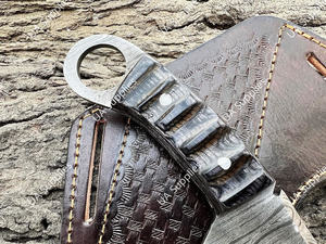 Cuchillo de acero de Damasco de espiga completa con punta de clip biselada, de alta calidad, extra afilado, con orificio para el dedo, DIY, OEM, para desollar, para camping, con agarre firme, Pakka - Product Image 6