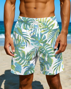 Men's Tropical Leaf Print Board Shorts Eco-Friendly Breathable Quick Dry Elastic Waist Casual Swim Trunks for Beach Summer - Product Image 4