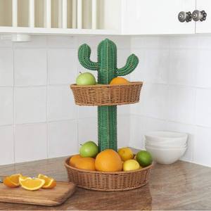 Bandeja de Servir de Ratán de 2 Niveles Multifuncional y Soporte para Tazones, para Baño y Sala de Estar, Mesa de Almacenamiento Moderna, Vajilla, Vietnam - Product Image 2