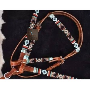 ASHMIRA EQUESTRIAN Ensemble de harnais et de têtière pour cheval en cuir marron fait main, orné de perles, style western, équipement d'équitation tout-terrain - Product Image 3