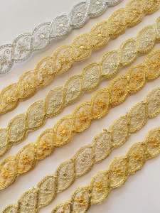 Cinta de Encaje Metálico 100% Poliéster con Bordado, Diseño Único, para Vestidos de Novia, Saris, Accesorios de Moda Suaves - Product Image 6