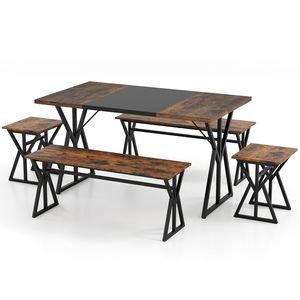 Juego de Comedor de 5 Piezas, Mesa de Cocina Rectangular Industrial con 2 Bancos y 2 Taburetes - Product Image 4