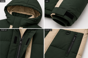Manufacturer Men Winter Windproof Thick Puffer <b>Jacket</b> Hooded Color Block Insulated Coat Polyester/Nylon Custom Logo Embroidery - Product Image 4