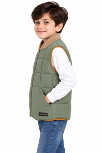 Livster Kids Boys Sage Green Anti-Shrink Quilted Puffer Vest Ribbed Collar Full Zip Front Sleeveless Winter Coat Warm Insulated - Product Image 2