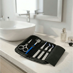 Ensemble d'appliqueurs pour cils en acier inoxydable allemand, pinces et ciseaux à pointe fine pour extensions de cils avec étui en cuir PU - Product Image 3