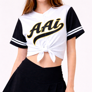 Wholesale Women White Cropped Button Front Baseball Jersey Contrast Sleeve Custom Teamwear crop Top Bulk OEM Services Sportswear - Product Image 3