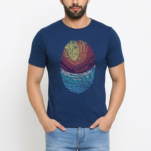 <b>Men's</b> <b>Navy</b> <b>Blue</b> Short Sleeve T-<b>Shirt</b> With Colorful Fingerprint Print Regular Fit O-Neck Casual Style 100% Cotton Jersey Fabric - Product Image 3