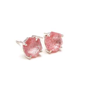 Boucles d'oreilles hexagonales en quartz fraise naturel, argent sterling 925 plaqué or, bijoux ethniques faits à la main, cadeau pour femme - Product Image 5
