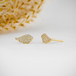 14K Solid Gold Lab Grown Diamond Angel Wing Stud <b>Earrings</b> Unique Design Boho Hippie Style Wedding Anniversary Party Jewelry for - Product Image 6