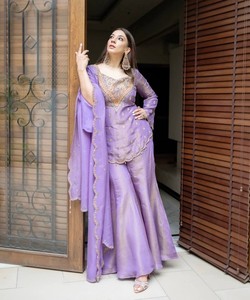 EID SPECIAL NEW ARRIVAL <b>SILK</b> EMBROIDERY WORK TOP PALAZZO WITH DUPATTA FESTIVE WEAR WHOLESALE PRICE ETHNIC GARMENT LAVENDER - Product Image 1