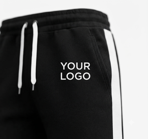 Conjunto Deportivo Unisex Negro con Rayas Blancas, Sudadera con Cremallera y Pantalones con Logotipo Personalizado, Ropa Casual de Otoño, Corte Regular de Longitud Completa - Product Image 3