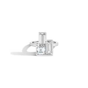 Bague en diamant personnalisée en or 14K, sertie de diamants de laboratoire taille princesse et baguette, monture closée, 3,65 ct VS+, grappe multi-formes, bague cocktail de déclaration - Product Image 3