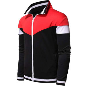 Premium Men’s Red Black White Sports Track Jacket Full Zip Color Block Design Side Pockets Casual Athletic Training Wear - Product Image 4
