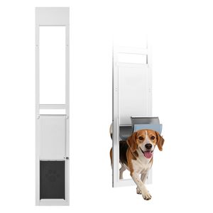 Porte pour chien à hauteur réglable pour porte coulissante en verre de 75 7/8 po à 80 11/16 po, cadre en alliage d'aluminium avec charnière rotative - Product Image 1
