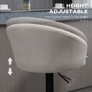 Sgabelli da Bar Moderni Beige Rivestiti in Tessuto Effetto Lino, Seduta Girevole Regolabile e Poggiapiedi con Telaio in Acciaio - Product Image 5