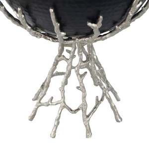 Luxury Black Hammered Pedestal Bowl Handcrafted Metal Branch Centerpiece Elegant Silver <b>Twig</b> Footed Fruit Bowl for Hotel & Home - Product Image 2