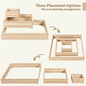 Jardinière surélevée en bois verni à 3 niveaux pour fleurs, herbes et légumes d'extérieur - Product Image 4