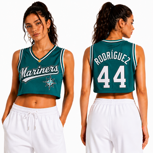 Camiseta de Baloncesto Corta para Mujer, Personalizada con Emblema del Equipo, Nombre y Número en la Espalda, Malla Transpirable, Ropa Deportiva Urbana, Exportación - Product Image 1
