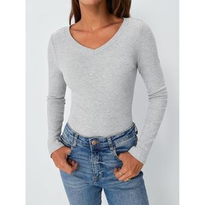 Tops de moda para mujer 2025, ropa de punto informal básica acanalada con cuello en V de manga larga, trajes de otoño y ropa interior de invierno - Product Image 5
