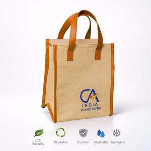 Bolsa de Almuerzo Biodegradable Juco con Cierre de Cremallera, Bolsa de Compras Reutilizable Ecológica, Asas de Cuero Reforzadas, Logotipo Personalizado - Product Image 6