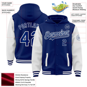 Custom White Royal Blue Varsity Hoodie <b>Jacket</b> <b>Men</b> Women Oversized Streetwear Letterman Bomber Chenille Patch Heavyweight OEM - Product Image 2