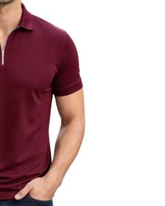 Polo de Algodón Borgoña para Hombre con Cuello de Media Cremallera, Corte Ajustado, Manga Corta, Estilo Casual de Verano, Fabricante OEM, Suministro al por Mayor - Product Image 3