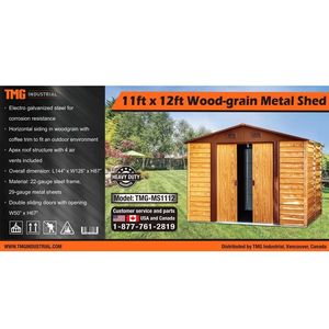 Cabanon métallique pour toit Apex Porte coulissante de 50 po galvanisée en grain de bois de 11 pi x 12 pi 29 GA Métal ondulé Hauteur de bord de 67 po Rangement - Product Image 4