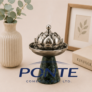 Metal Lotus Incense Burner With Green Marble Base Handcrafted Antique Censer Holder For Yoga Meditation <b>Decorative</b> Aromatherapy - Product Image 2