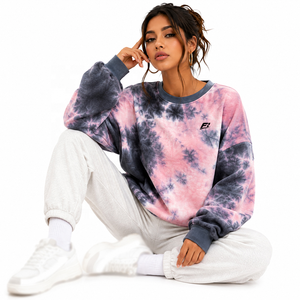 Sudadera de mujer negra con efecto tie-dye, cuello redondo, manga larga, estilo casual urbano, jersey de forro polar suave para uso casual. - Product Image 2