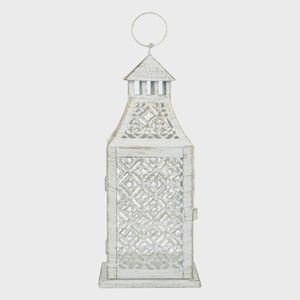 Farol de hierro de estilo colonial clásico con cubierta de vidrio y soporte para velas para fiestas nocturnas al aire libre o interiores rústicos - Product Image 6