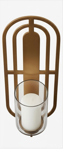 Modern Minimalist Iron <b>Wall</b> <b>Sconce</b> Candle Holder with Glass Hurricane Gold Finish Geometric <b>Wall</b> Art Luxury Home Decor - Product Image 3