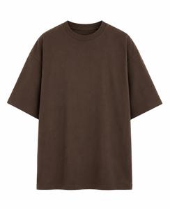 Men's Oversized Solid Color Regular Sleeve O-Neck Casual <b>T</b>-<b>Shirt</b> Brown Canvas Fabric 100% Cotton Breathable Eco-Friendly - Product Image 1