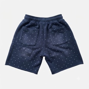 Shorts de sport décontractés en coton à pois bleu marine pour hommes, taille élastique avec cordon de serrage, coupe ample, respirants, pour la gym et le streetwear estival - Product Image 2