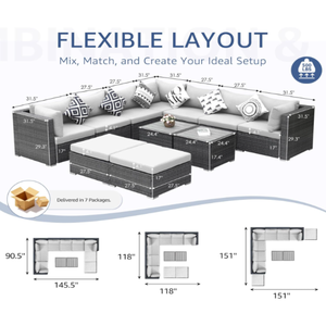Luxury Garden Patio Furniture Set Wicker Rattan Sectional Sofa Set Thick Cushion Lounge Chair Couch with Center Coffee Table - Product Image 5