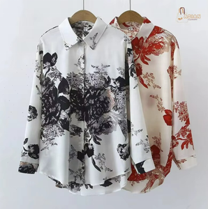 เสื้อเชิ้ตผู้หญิงลายพิมพ์สวยหรู สวมใส่สบายสำหรับฤดูใบไม้ผลิและฤดูร้อน ระบายอากาศได้ดี พร้อมงานปักและตกแต่งกระดุม  โลโก้ติดด้านหน้า - Product Image 5