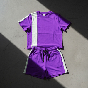 Ensemble d'été de qualité supérieure fabriqué au Pakistan, t-shirt à manches courtes et short, ensemble décontracté de sport pour hommes, t-shirt à empiècements et short - Product Image 6