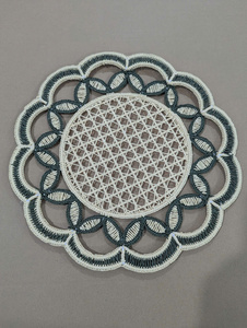 Handmade <b>Round</b> Macrame <b>Placemat</b> Geometric Pattern Bohemian Style Beige Gray Cotton Reusable Home Decor 35cm Diameter - Product Image 6