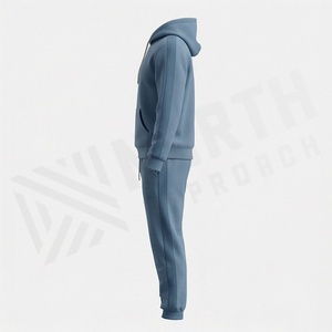 Conjunto Deportivo Unisex Azul con Capucha, Sudadera de Algodón de Color Sólido y Pantalones Deportivos Largos, Ropa Casual de Otoño con Cordón Ajustable - Product Image 3