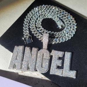Luxury Lab Grown Diamond " ANGEL " Letter Pendant With Cuban <b>Chain</b> Full <b>Iced</b> <b>Out</b> Hip Hop Necklace Jewelry - Product Image 3