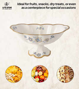 ชามผลไม้เนื้อกระเบื้องโบนไชน่าแบบใหม่ พร้อมขาตั้ง สีขาว ขอบทอง ดีไซน์หรูหราทันสมัย ปลอดสารพิษ - Product Image 4
