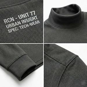 Custom OEM Men's Long Sleeve <b>Mock</b> <b>Neck</b> T-Shirt Charcoal Grey Techwear Streetwear Tactical Graphic Print Pullover <b>Top</b> - Product Image 4